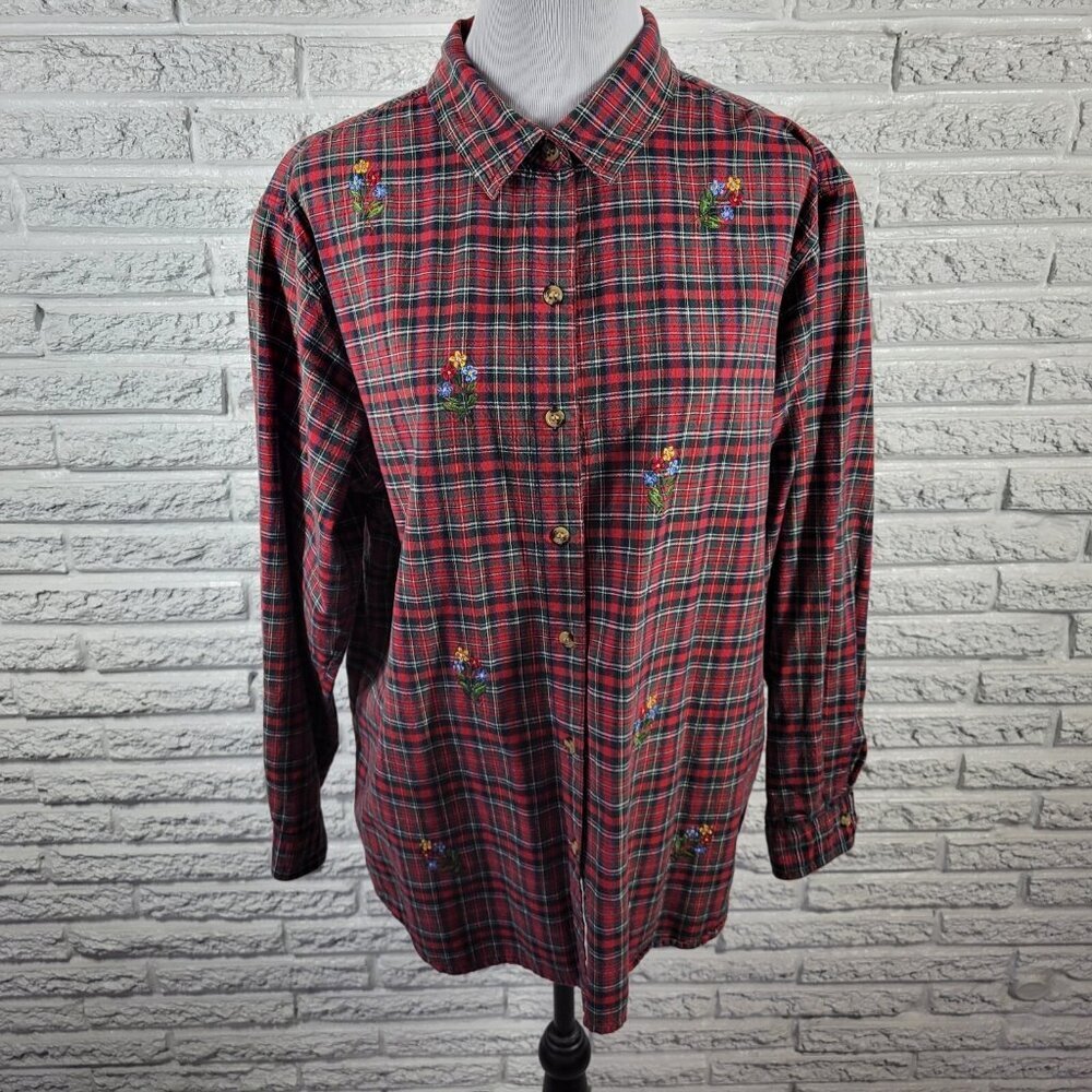Cabin Creek Womens Top 22W Plus Long Sleeve Red‎ Plaid Lightweight PLA72E